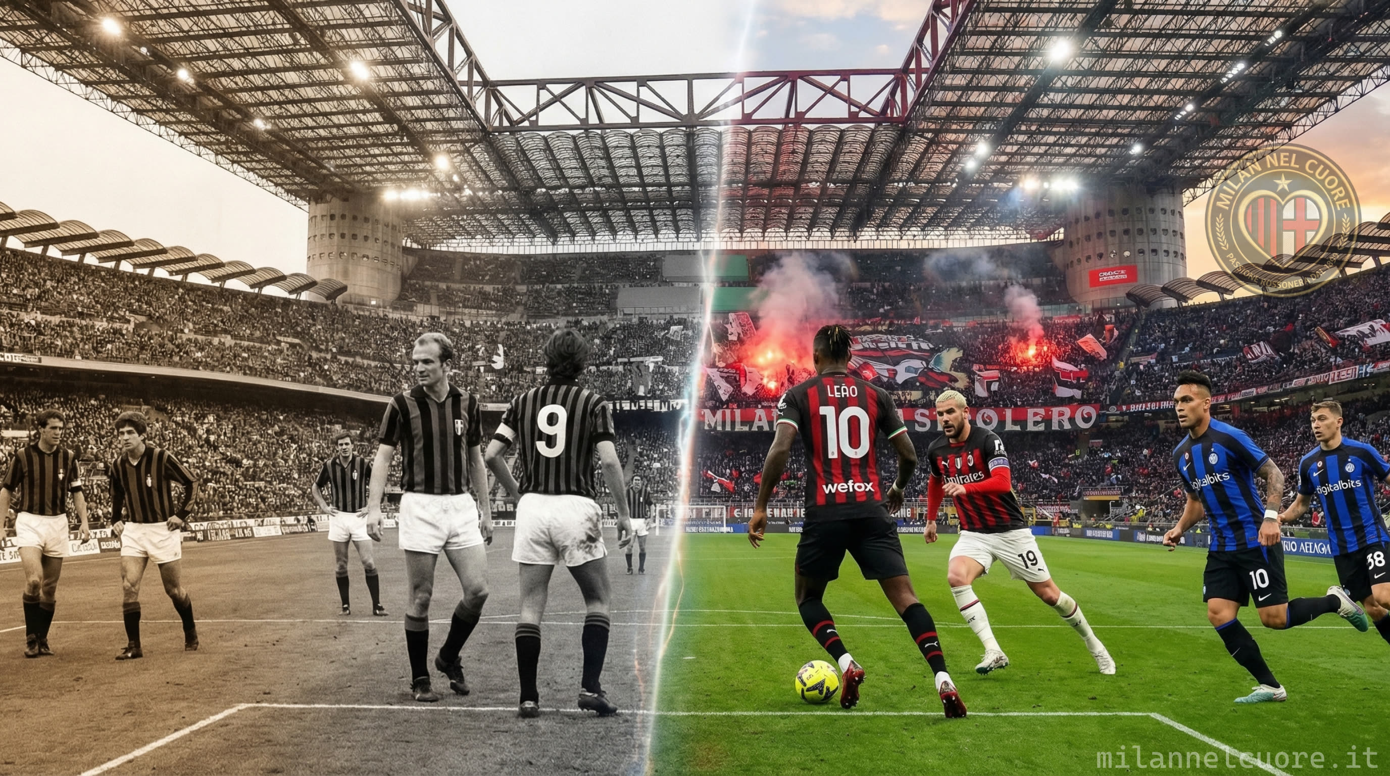 Tifosi rossoneri a San Siro durante un derby della Madonnina