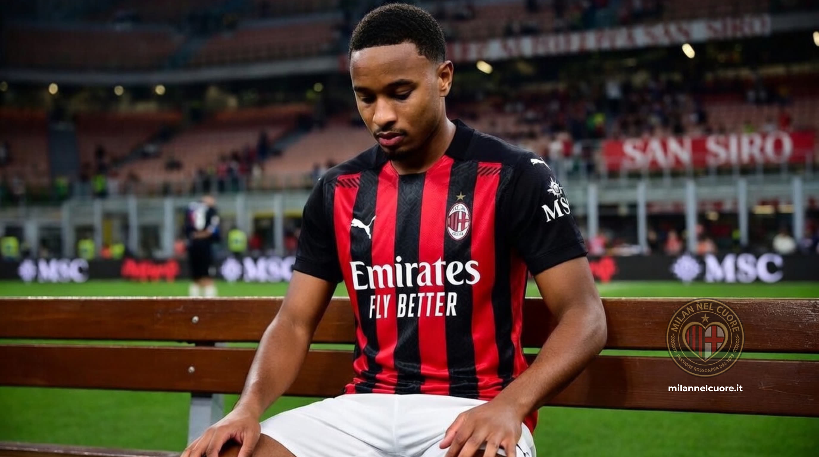 Christopher Nkunku in Rossoneri colours during a training session at Milanello