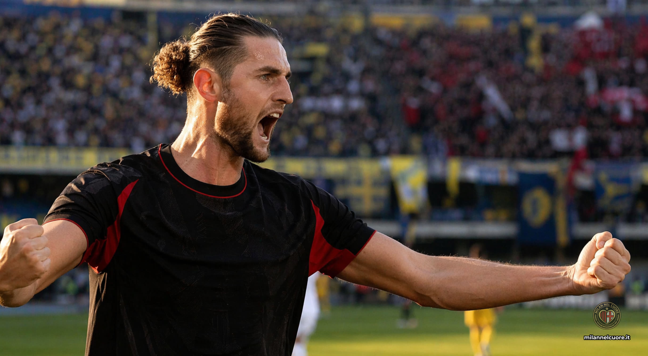 Adrien Rabiot celebrates his decisive goal in Verona 0-1 AC Milan, Serie A matchday 33 at the Bentegodi